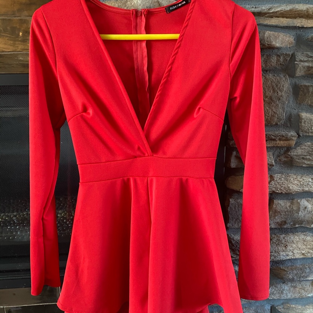 Long Sleeve Red Romper